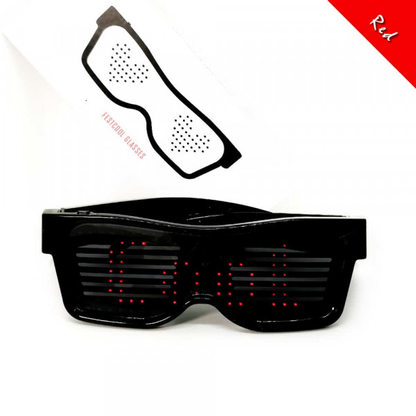 Programovatelné Bluetooth LED svíticí brýle - Červená Programovatelné Bluetooth LED svíticí brýle - Červená