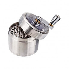 Kovová drtička s klikou - Stříbrná - 4 části - 60 mm