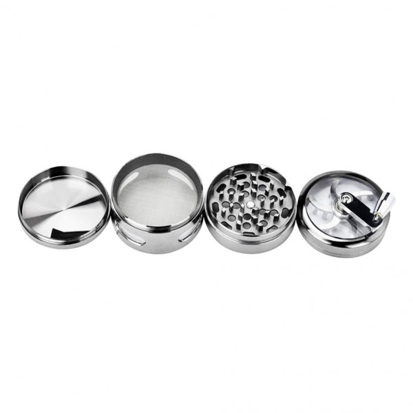 Kovová drtička s klikou - Stříbrná - 4 části - 60 mm Kovová drtička s klikou - Stříbrná - 4 části - 60 mm