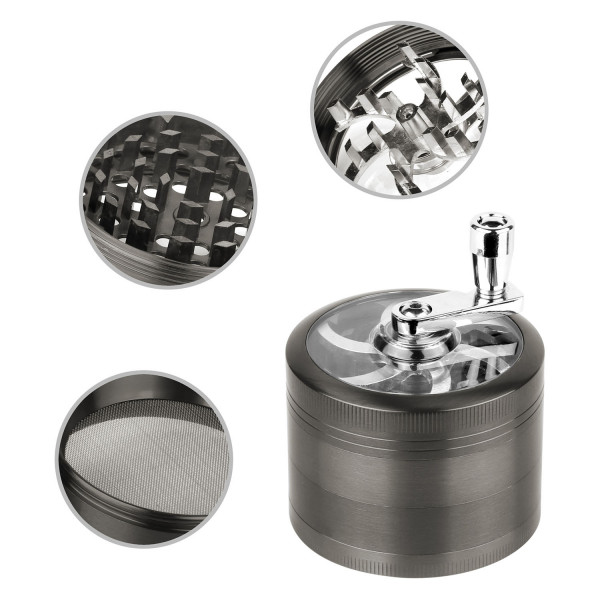 Kovová drtička s klikou - Šedá - 4 části - 60 mm Kovová drtička s klikou - Šedá - 4 části - 60 mm