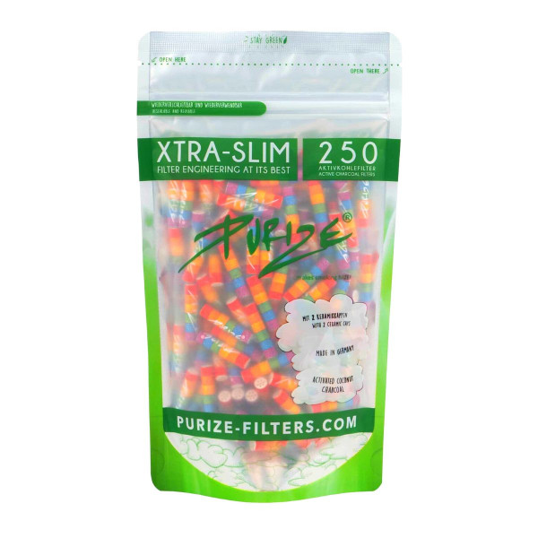 PURIZE - Filtry s aktivním uhlím - Extra Slim - Duhová - 250 ks PURIZE - Filtry s aktivním uhlím - Extra Slim - Duhová - 250 ks