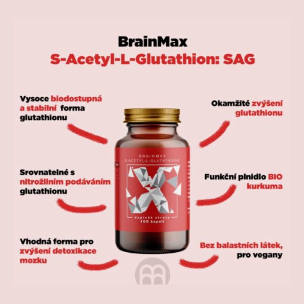 S-Acetyl-L-Glutathione SAG | BrainMax | 100 mg - 100 rostlinných kapslí S-Acetyl-L-Glutathione SAG | BrainMax | 100 mg - 100 rostlinných kapslí