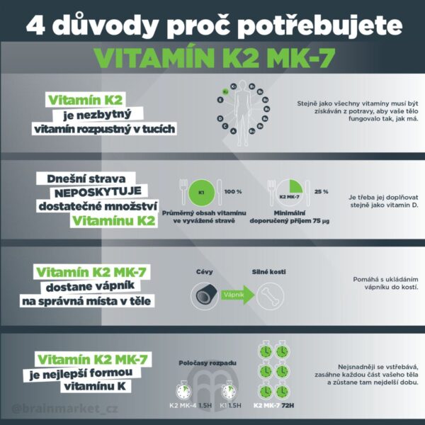 Vitamin D3 & K2 | D3 5000 IU / K2 150 mcg BrainMax | 100 rostlinných kapslí Vitamin D3 & K2 | D3 5000 IU / K2 150 mcg BrainMax | 100 rostlinných kapslí